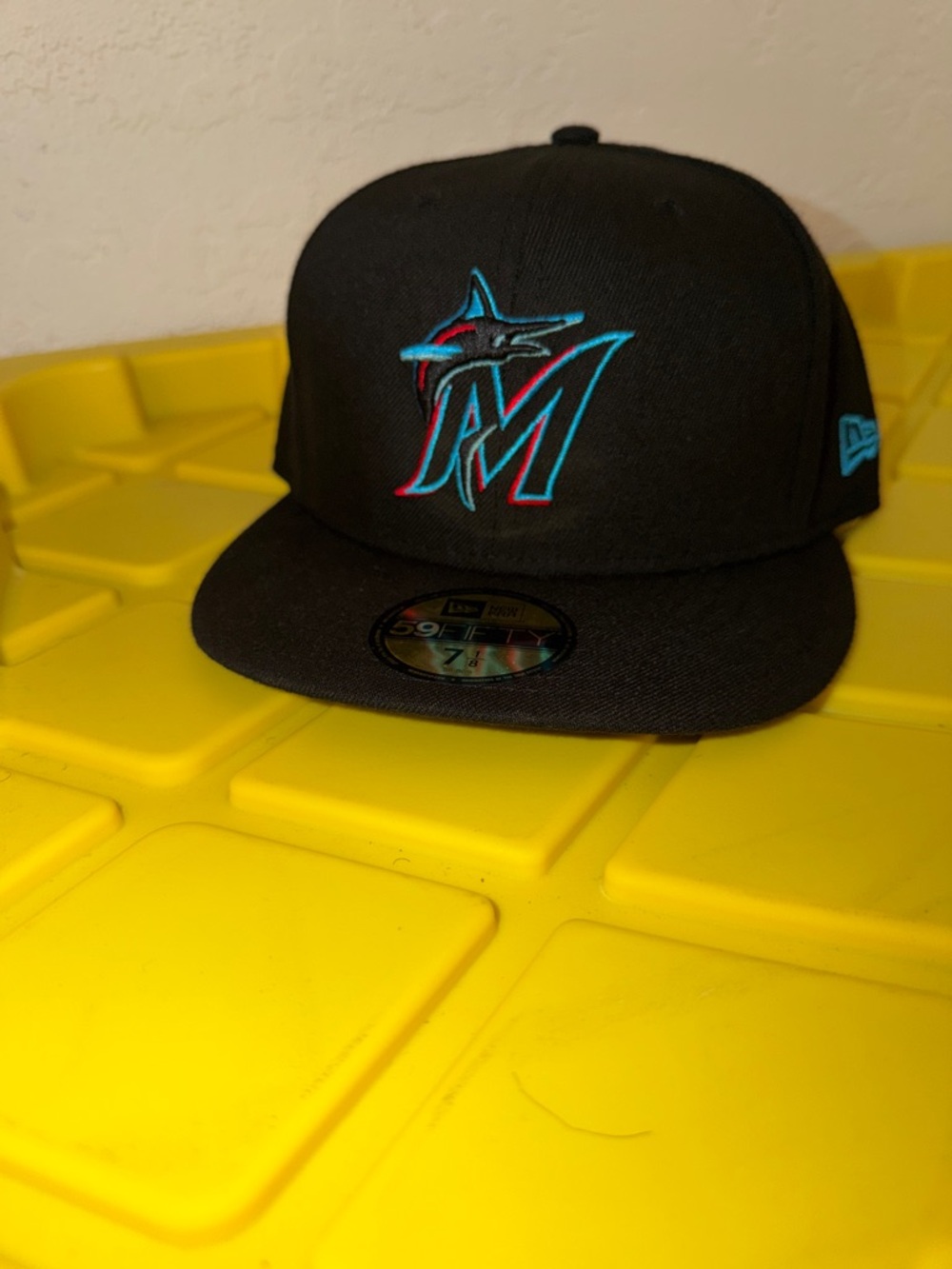 New Era Black Miami Marlins Fitted Hat with Teal & Pink Logo